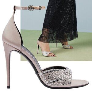 GUCCI SHOES CRYSTAL EMBELLISHED SATIN HIGH HEEL SANDALS sz 39 9
